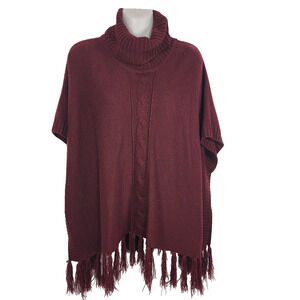 Allie & Rob Women Poncho Fringe Turtleneck Sweater One Size Boho Cozycore Layer
